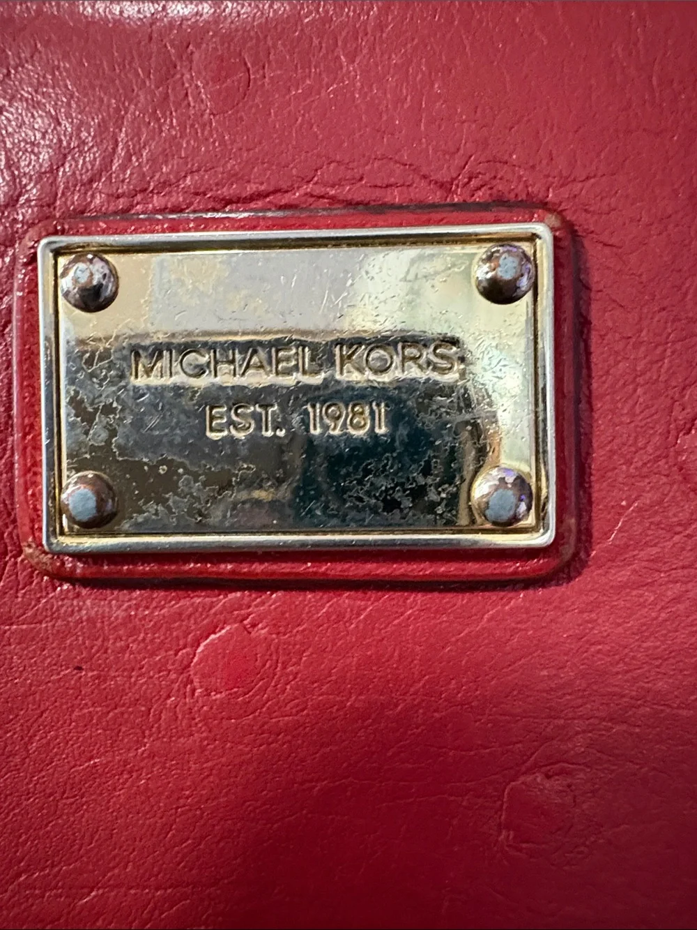 Michael Kors Red Zip Wallet with Gold Logo Plaque